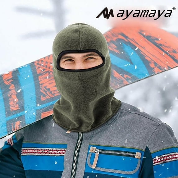 Winter Balaclava Face Mask, AYAMAYA Ski Mask Cover, Head and Neck Covering Windproof Breathable Anti Cold Weather Gear for Outdoor Skiing Riding Fleece Thermal Mask for Men and Women(Green)