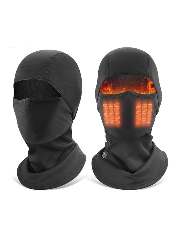 Winter Balaclava Face Mask for Men Women, Heated Balaclava Motorcycle Ski Mask with 3 Temperature Adjustable, Windproof Thermal Fleece Face Mask for Skiing, Snowboarding, Motorcycling, Riding, Black