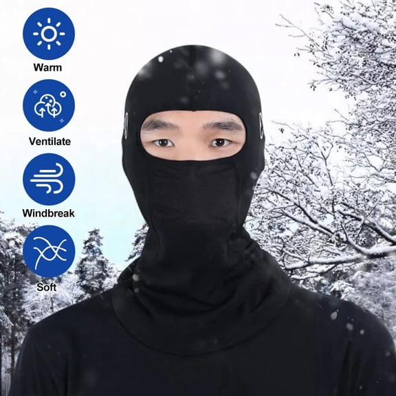 Winter Balaclava Head Covering, Full Face Mask, Fleece Lining, Thermal Wind Protection, Outdoor Activities, Black Color, one Size, 1 Pc