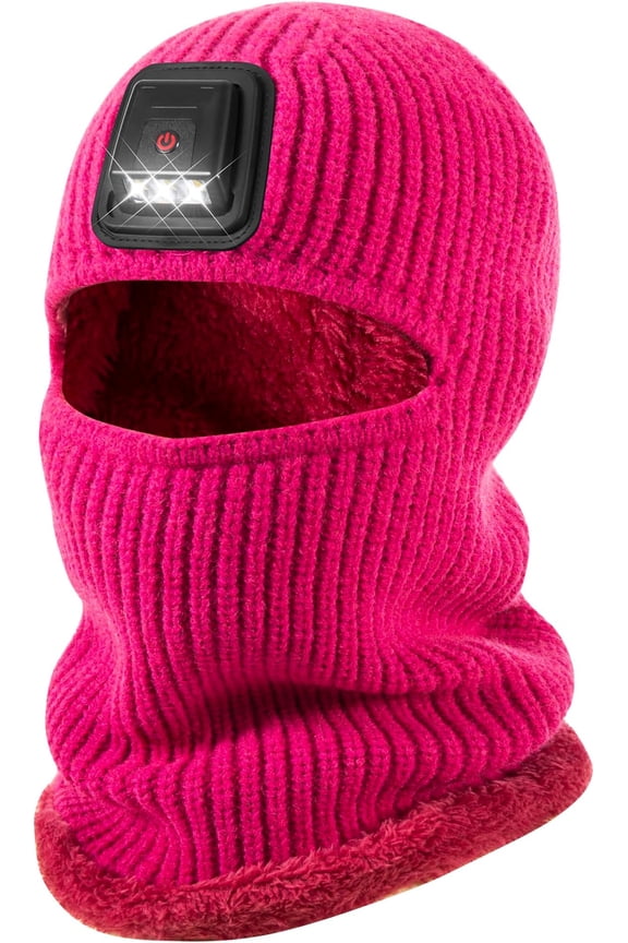 Winter Balaclava Knitted Ski Mask with LED Light - Fleece Lined Full Cover Windproof Snow Mask for Skiing, Motorcycling