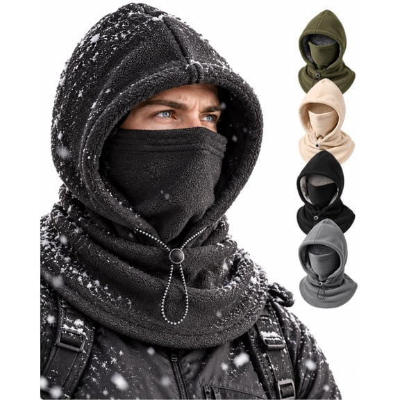 Winter Balaclava Ski Mask for Men Women Fleece Hood Warm Face Mask 3-in-1 Plush Lined Head Ear Neck Coverage Adjustable Drawstring Extended Shoulder Coverage Weather Outdoor Activities