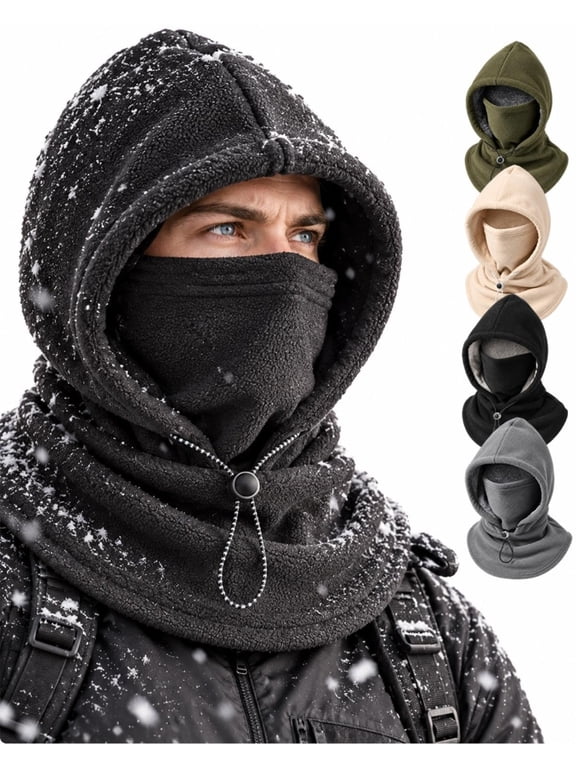 Winter Balaclava Ski Mask for Men Women Fleece Hood Warm Face Mask 3-in-1 Plush Lined Head Ear Neck Coverage Adjustable Drawstring Extended Shoulder Coverage Weather Outdoor Activities