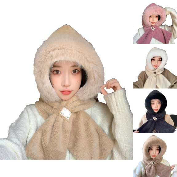 Winter Balaclavas Women Plaid Printed Faux Bucket Hat Warm Windproof Baggy Stretch Winter Soft Caps Wrap Fisherman Hat