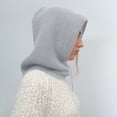 thumbnail image 1 of Winter Balaclavas Women's 2 in 1 Fluffy Lining Beanie with Scarf Versatile Solid Color Drawstring Balaclava Hat, 1 of 4
