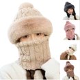 thumbnail image 1 of Winter Balaclavas Womens Solid Color Thick Scarf Mask with Integrated Ear Protection Thick And Warm Headband Cap, 1 of 4