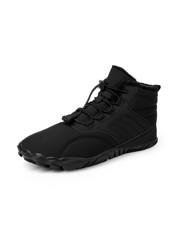 Winter Barefoot Boots Womens Mens, Minimalist Warm Zero Drop Snow Booties Slip On Footwear, Wide Toe Waterproof Barefoot Hiking Shoes Outdoor