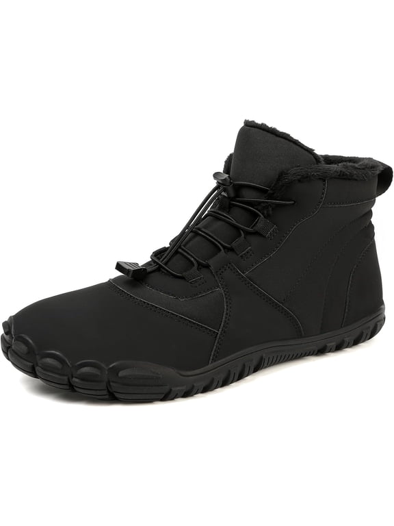 Barefoot Winter Snow Boots for Men Women, Zero Drop Warm Fleece Lined Waterproof Minimalist Slip On Hiking Ankle Boots