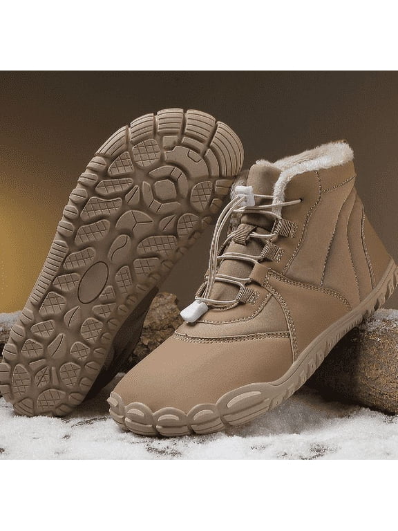 Barefoot Winter Snow Boots for Men Women, Zero Drop Warm Fleece Lined Waterproof Minimalist Slip On Hiking Ankle Boots