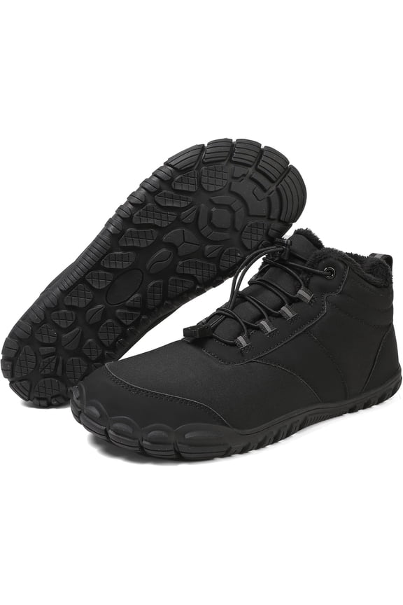 Winter Barefoot Hiking Boots - Slip - On, Warm Zero Drop Snow Ankle Boots with Wide Toe Box, Minimalist Waterproof Shoes for Hiking, Walking & Outdoor Activities Unisex
