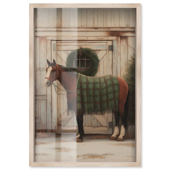 Winter Barn Horse Shadowbox Print Christmas Wall Decor by Art Remedy, Blonde Frame, 11 x 16