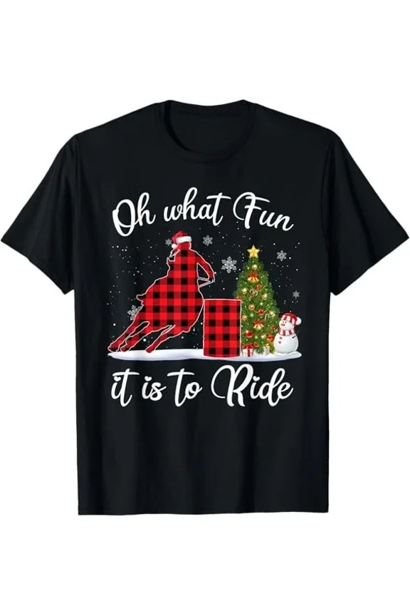 Winter Barrel Racing Horse Holiday Ride Retro Graphic Unisex T-Shirt, up to size 5XL