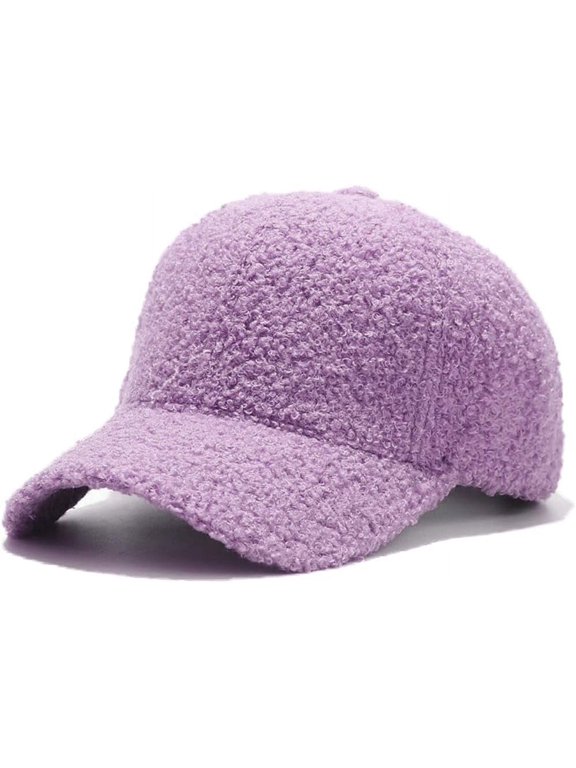 Winter Baseball Cap for Women Lamb Wool Solid Color Warm Baseball Cap for Outdoor Travel