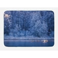 thumbnail image 1 of Winter Bath Mat, Swans Swimming Lake Dusk Forest Dramatic Idyllic Nature Icy Snowy Weather Rural Scene, Non-Slip Plush Mat Bathroom Kitchen Laundry Room Decor, 29.5 X 17.5 Inches, Blue, Ambesonne, 1 of 2
