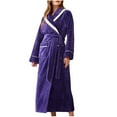 thumbnail image 1 of Winter Bath Robes for Women Loose Casual Solid Collared Robe Cozy Bathrobes with Pockets Patchwork Warm Fleece Lounge Sleepwear, 1 of 4