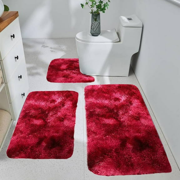 Winter Bathroom Rugs,3 Set Soft Runner Rug for Bathroom,Washable & Dryables,Bathroom Rugs Greats Idea for Gift Christmas,Wedding,Fathers Day(15 x 16 Inches, 24 x 16 Inches, 32 x 16 Inches,Red)