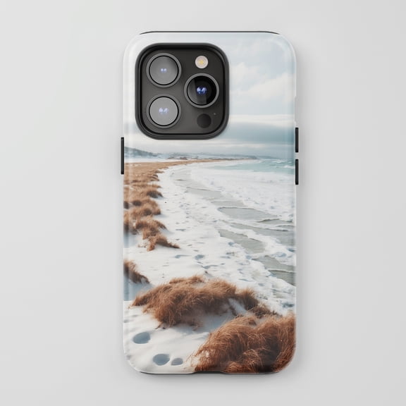 Winter Beach Landscape for All iPhone Series Tough Phone Case Photographic White