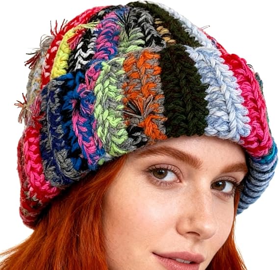 Winter Beanie,Colorful Striped Thermal Beanie,Comfortable Knitted Hat - for Winter Daily Commuting Skiing Indoor Outdoor Travel Office