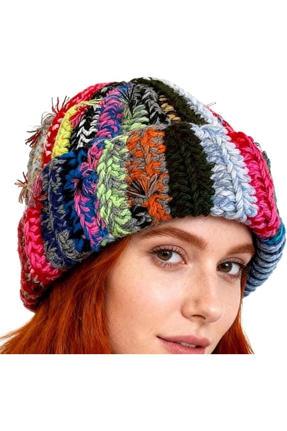 Winter Beanie,Colorful Striped Thermal Beanie,Comfortable Knitted Hat - for Winter Daily Commuting Skiing Indoor Outdoor Travel Office