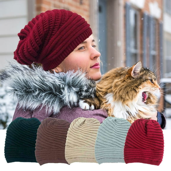 Winter Beanie Hat under $5! CQCYD Oversized Knit Beanie for Women, Warm Winter Hat with Thick Yarn for Cold Weather, Stretchy Unisex Skull Cap for Outdoor Activities