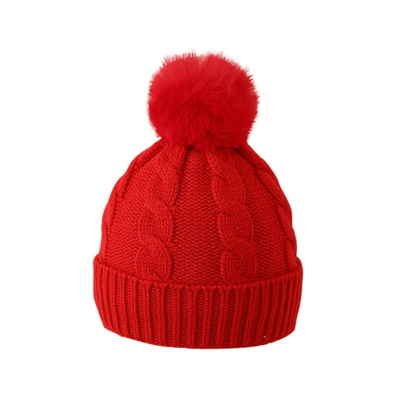 Winter Beanie Hat, Boys Girls Warm Fleece Lined Knitted Soft Ski Cuff Cap Beanie Hats with Pom Pom 0-4 Years under $10