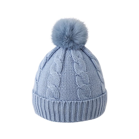 Winter Beanie Hat, Boys Girls Warm Fleece Lined Knitted Soft Ski Cuff Cap Beanie Hats with Pom Pom 0-4 Years under $10