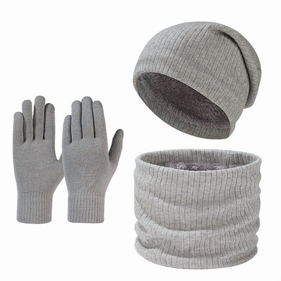 Winter Beanie Hat Circle Scarves Touchscreen Gloves Set, Warm Thick Fleece Lined Skull Cap Gloves Neck Warmer for Women Men