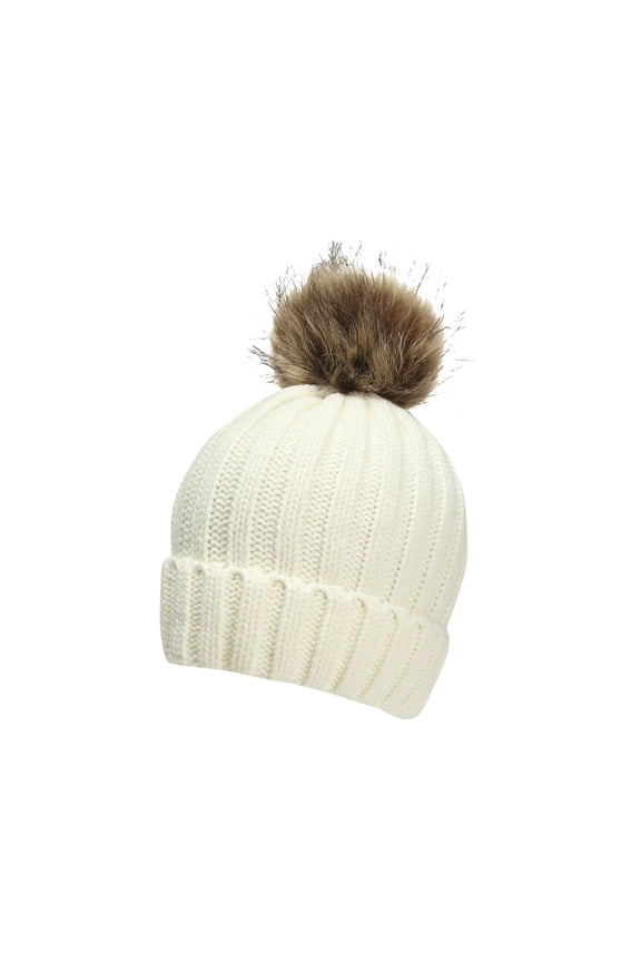Winter Beanie Hat Fleece Lined Faux Fur Pom Pom Knitted Beanies Hat for Boy Girls 4-12 Years Kids Spring Winter Warm Knit Beanie Cap 4-12 Years under $10