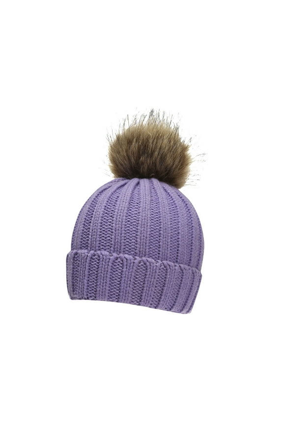 Winter Beanie Hat Fleece Lined Faux Fur Pom Pom Knitted Beanies Hat for Boy Girls 4-12 Years Spring Winter Warm Knit Beanie Cap 4-12 Years under $10