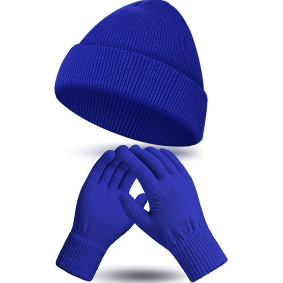 Winter Beanie Hat Gloves Set, Soft Knitted Hat Stretchy Gloves Warm Skull Cap Set for Women Men Gifts