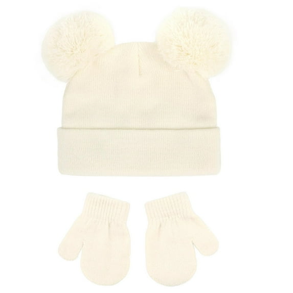 Winter Beanie Hat Gloves Set for Unisex, Kids Winter Warm Set Knit Pompom Beanies Cap Warmer Gloves for Girls Boys 3-8 Year on Clearance under $10