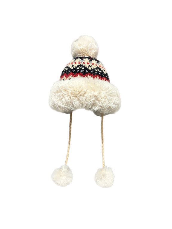 Winter Beanie Hat with Pom Women Knit Trapper Hat Warm Fleece Lined with Wool Thickening Hairball Skullies & Beanies Fluffy Pompom Warm Skull Snow Cap Winter Hat Black M