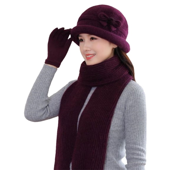 Winter Beanie Hat Scarf Gloves Set, 3Pcs/Set Women Hat Scarf Gloves Fashion Casual Solid Color Soft Cozy Knitted Autumn Winter Hand Neck Hand Warm Beanie Cap Scarf Mittens For Outdoor Daily Wear