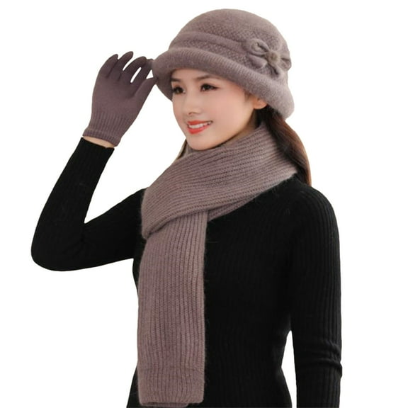 Winter Beanie Hat Scarf Gloves Set, 3Pcs/Set Women Hat Scarf Gloves Fashion Casual Solid Color Soft Cozy Knitted Autumn Winter Hand Neck Hand Warm Beanie Cap Scarf Mittens For Outdoor Daily Wear