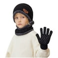 thumbnail image 1 of Winter Beanie Hat Scarf Gloves Set, Kids Fleece Knitted Pompom Hat Warm Neck Knit Scarf Gloves Winter Gift for Boy Girl Aged 1-11 Years under $10, 1 of 3