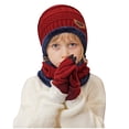 thumbnail image 1 of Winter Beanie Hat Scarf Gloves Set Kids Unisex Knit Skull Cap Fleece Lining Neck Warmer Touchscreen Mittens, 1 of 5