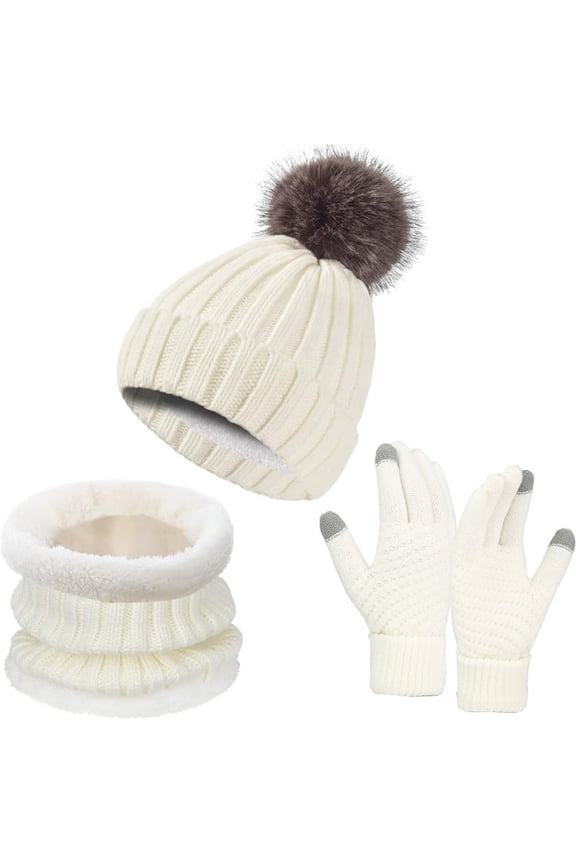 Winter Beanie Hat Scarf Gloves Set for Women – Stylish Cozy Thermal Cold Weather Accessories for Outdoor Activities, Travel, and Holiday Gifting – 3 Piece Pack