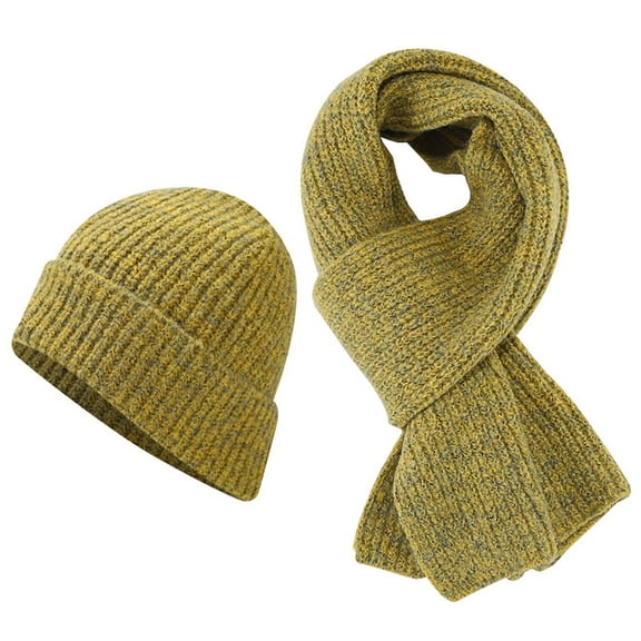 Winter Beanie Hat Scarf Gloves Set Women Touchscreen Gloves Pom Pom Long Scarf 3 Piece Lined Cold Weather Skull Caps Scarf for Women Yellow One Size