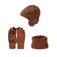 thumbnail image 1 of Winter Beanie Hat Scarf Gloves Set Women Warm Knit Beanie 3 Piece Touchscreen Gloves Pom Pom Long Scarf Cold Weather Womens Scarf Brown One Size, 1 of 3