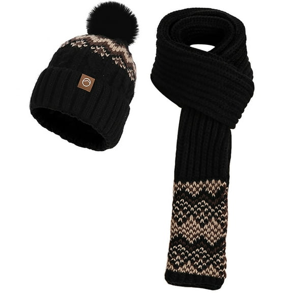 Winter Beanie Hat Scarf Gloves Set for Women 3 in 1 Long Scarf Neck Warmer Gloves Womens Beanies Cap with Pom Pom (One Size, Black 01)