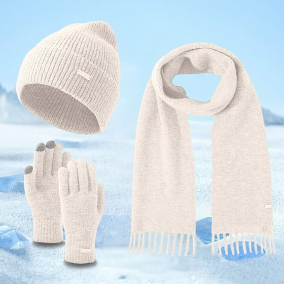 Winter Beanie Hat Scarf Gloves Set for Women 3 in 1 Set (Beige One Size)