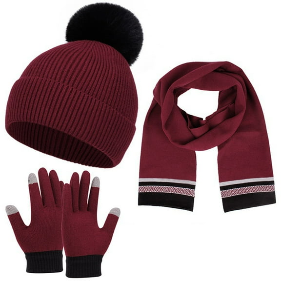 Winter Beanie Hat Scarf Gloves Set for Women Cute Warm Wool Knit 3PC Hat Scarf Mittens Winter Set