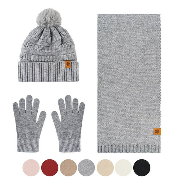 Winter Beanie Hat Scarf Gloves, Warm Fleece Knit Hats Touch Screen Gloves Neck Scarf Set Winter Gifts Woman Winter Double Velvet Padded Warm Wool Hat Scarf Gloves Three-piece Suit Matching