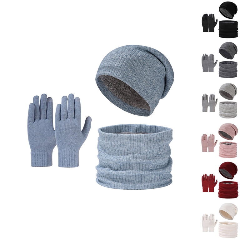 Warm Fleece Knit Hat Scarf Gloves Set Touch Screen Winter Accessories Winter Hat Scarf and Touch Screen Gloves 3-Piece Set, Cold  main image 4