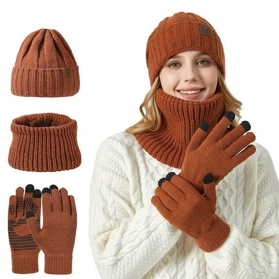 Winter Beanie Hat Scarf Gloves for Women Knit Hat Touchscreen Gloves Knited Neck Scarf Christmas Gifts for Women Winter Warmer Set