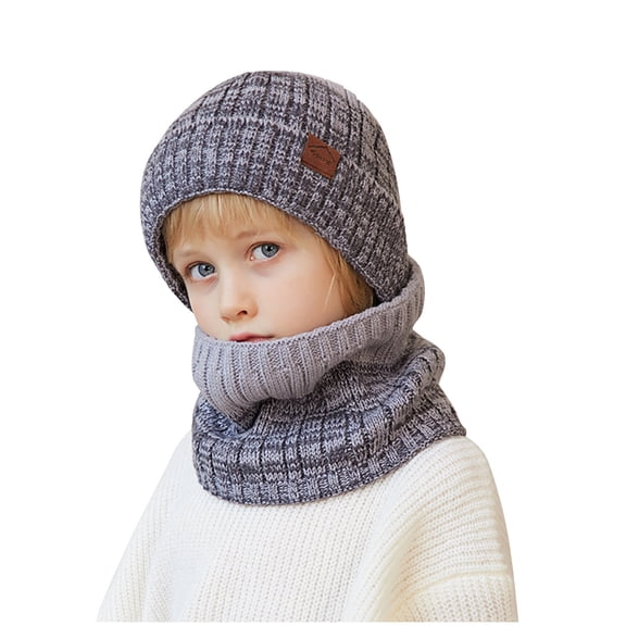 Winter Beanie Hat Scarf Set Kids Unisex Knit Skull Cap Fleece Lining Neck Warmer Clod Weather Matching Set
