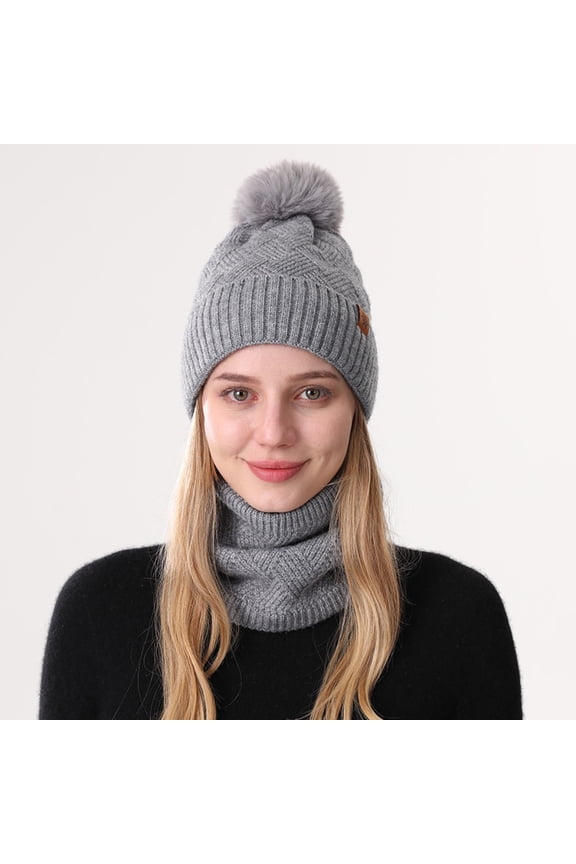 Winter Bean Hat Scarf Set, Thick Neck Hat, Warm, Women's, Gray