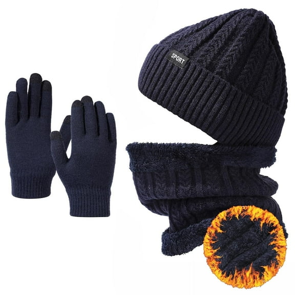 Winter Beanie Hat Scarf Touchscreen Gloves Set for Men and Women, Beanie Gloves Neck Warmer Set with Warm Knit Fleece Lined, 3 in 1 Cold Weather Thermal Set