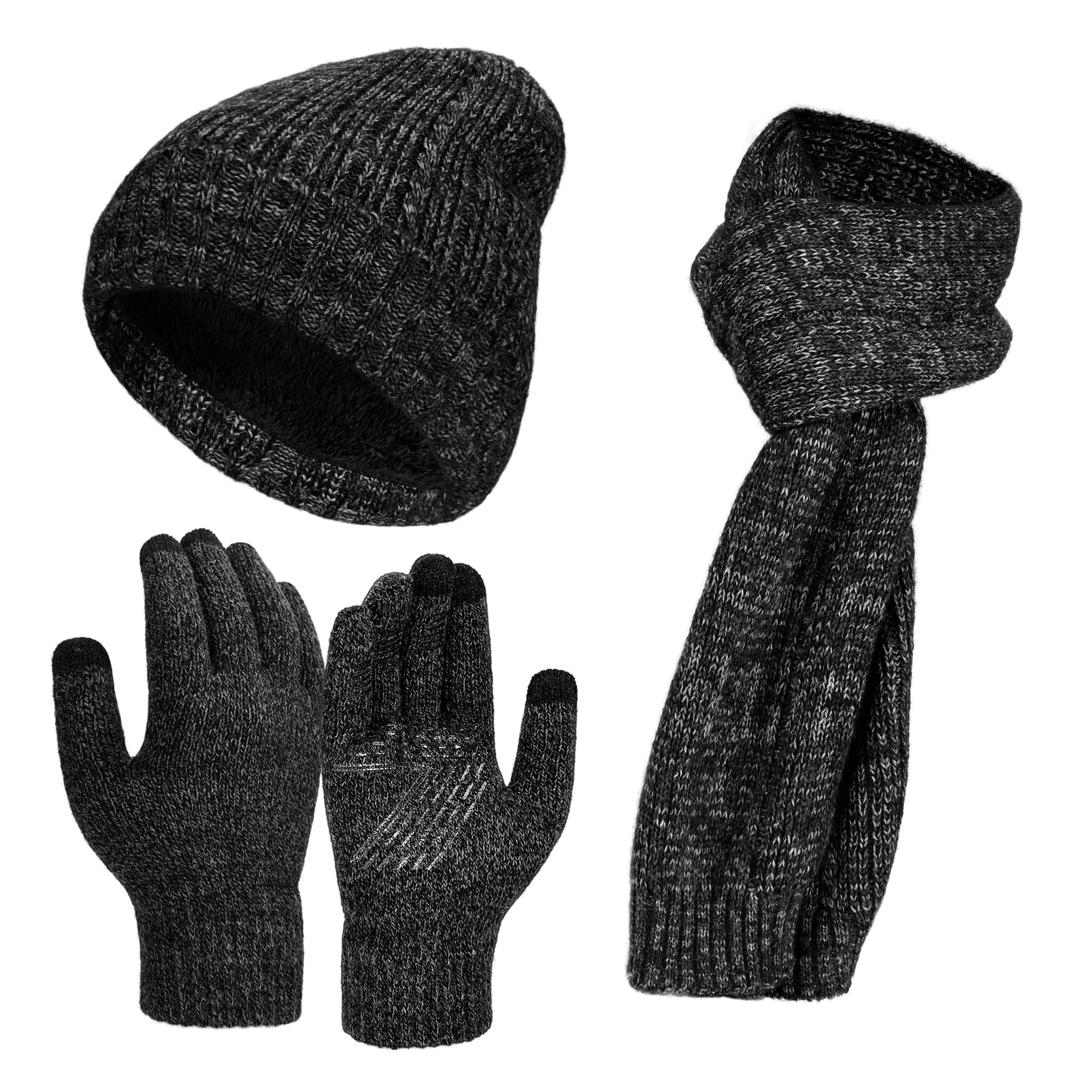 Winter Beanie Hat Scarf Touchscreen Gloves Set for Men and Women