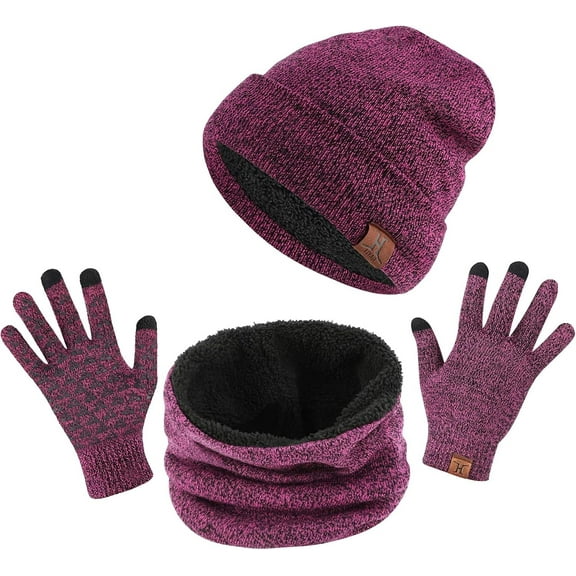 Winter Beanie Hat Scarf Touchscreen Gloves Set for Women Men, Beanie Gloves Neck Warmer Set with Warm Fleece Lined, 3 in 1 Cold Weather Thermal Set