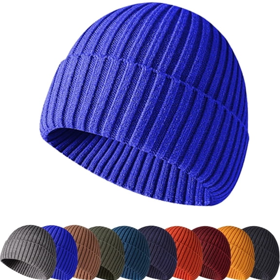 Winter Beanie Hat, Unisex Warm Stretchy Soft Cuffed Skullcap,Thermal Striped Roll Up Edge Ribbed Watch Cap (Black)
